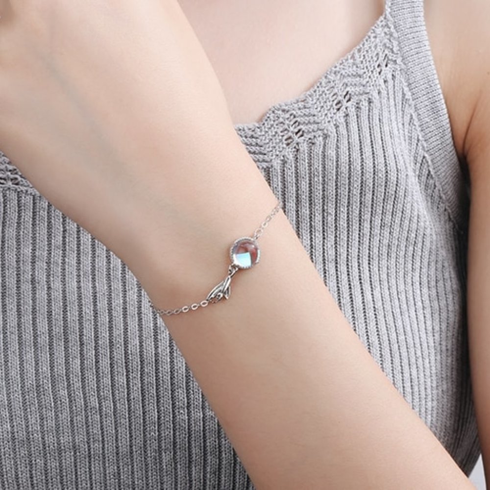NEW 925 Sterling Silver Moonstone Mermaid Bracelet - Picture 7 of 9